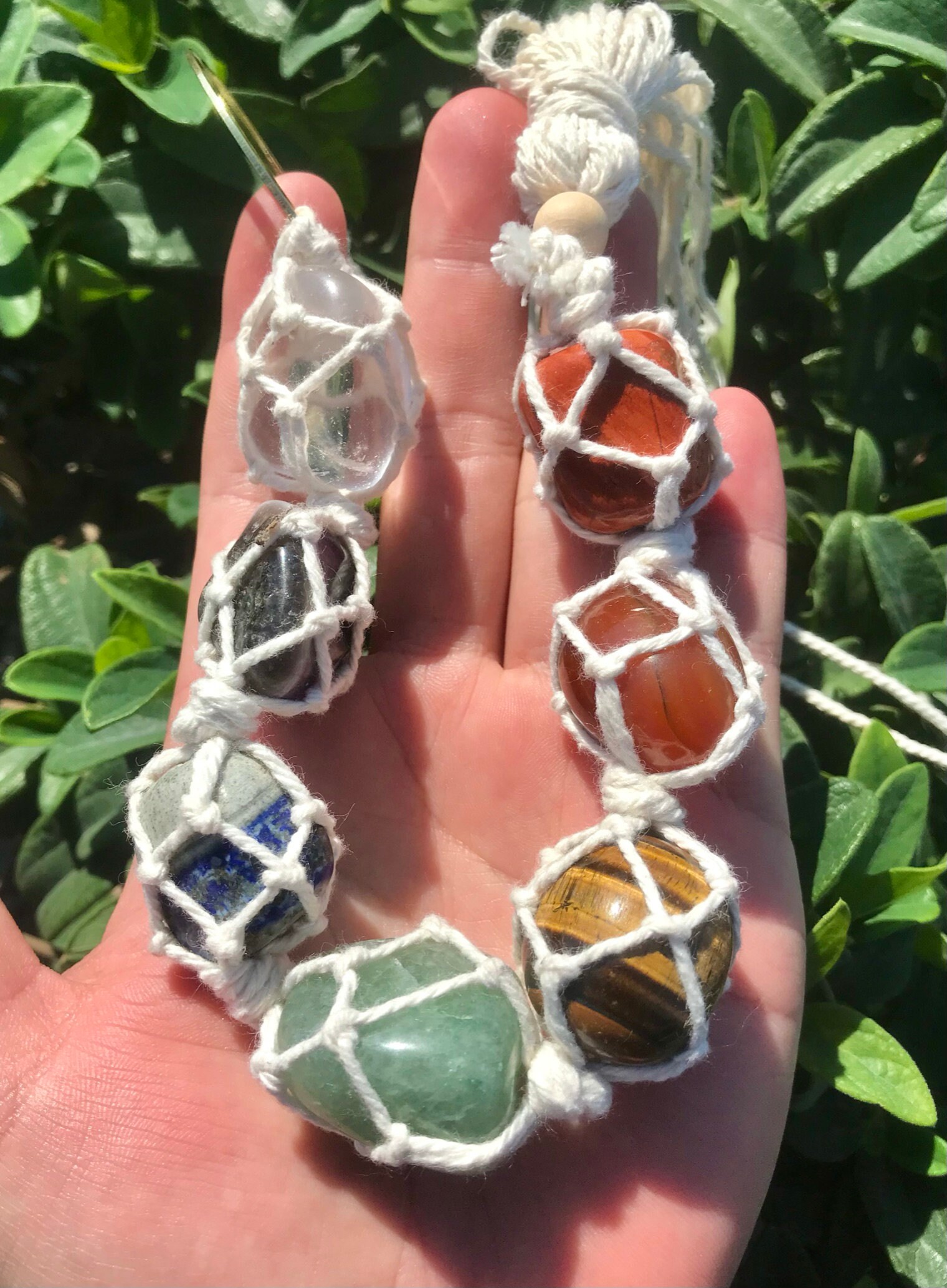 7 Chakra Crystal Car Charm Seven Tumbled Stones Car Mirror Etsy