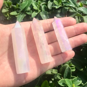 Angel Aura Rose Quartz Towers - Love Rose Quartz Point Wand, Rainbow Aura Rose Quartz, Healing Crystal Obelisk for Love/Wedding