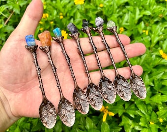 Witches Crystal Spoon - Apothecary Spoons, Altar Spoons, Faerie Spoons, Crystal Tea Spoons, Copper Crystal Spoons, Wicca Crystal Gifts