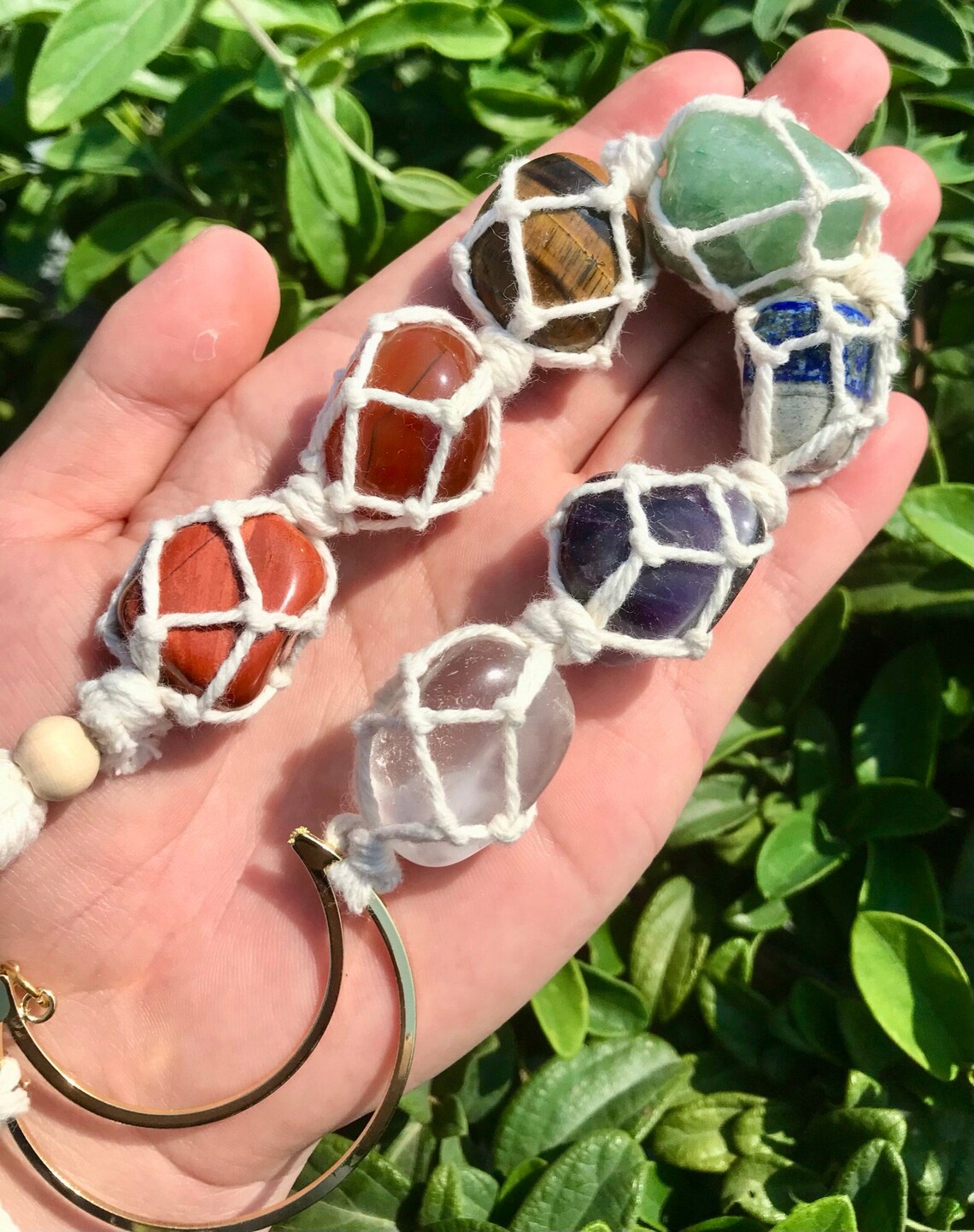 7 Chakra Crystal Car Charm Seven Tumbled Stones Car Mirror Etsy