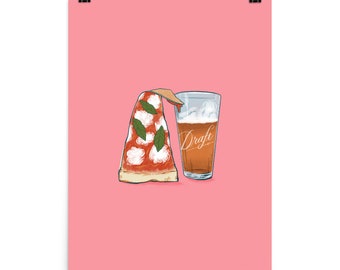 Pizza & Beer - Illustrated Art Print