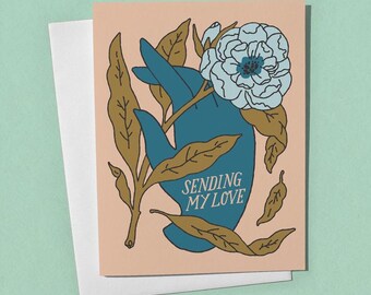Sending My Love Sympathy Card – Vintage Floral, Thinking of You Condolence Card