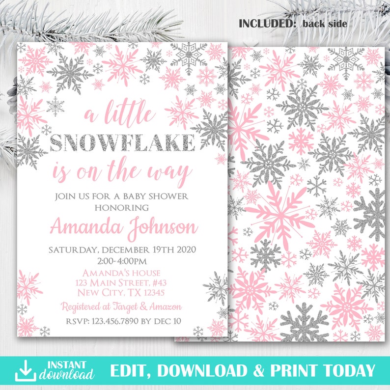 Snowflake Baby Shower Invitation A little snowflake is on the | Etsy