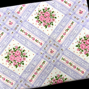 Vintage Bed Sheet, KING Flat, Pink Purple Floral Print, Diamond Patchwork Pattern, Grandma Style 1970s Bedding, J.P Stevens Utica
