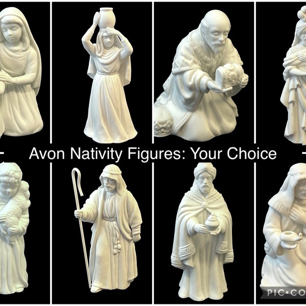 Vintage Avon Nativity Collectibles Figures, CHOOSE Wise Men, Shepherd, Innkeeper, White Porcelain Bisque Figurines, Christmas Manger Scene