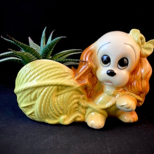 Vintage Dog Planter, Hull Pottery Cocker Spaniel Puppy with String, Indoor Plants, Succulents, Houseplants