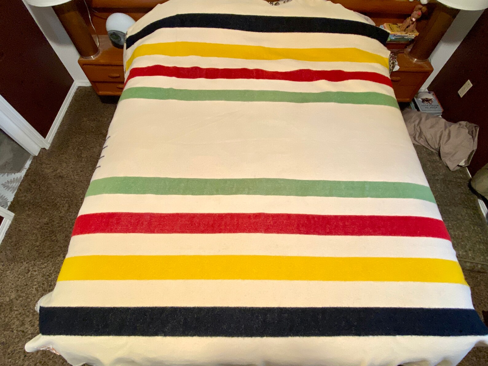Vintage Hudsons Bay Four Point Blanket Cream Wool Colorful Etsy