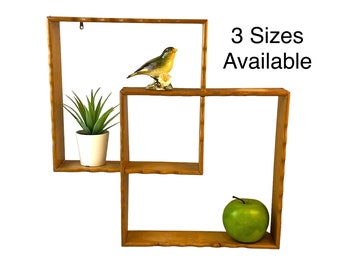 Vintage Curio Wall Shelf, Wood Interlocking Square Design, Mid Century Home Modern Decor - 3 SIZES AVAILABLE