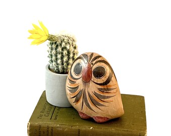 Vintage Tonala Owl Figurine, Mexican Pottery, Folk Art Ceramic Statue Mexico, Burnished Earth Tone Glaze, Boho Decor
