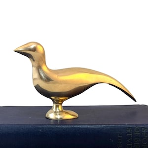 Vintage Brass Bird Figurine, 7&quot; Mid Century Modern Stylized Pheasant Statue