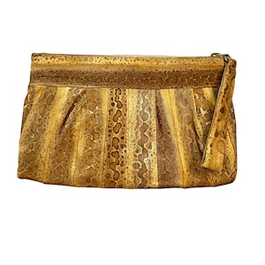 Vintage Genuine Snakeskin Clutch Purse, 1960&#39;s Snake Skin Handbag with Wrist Strap