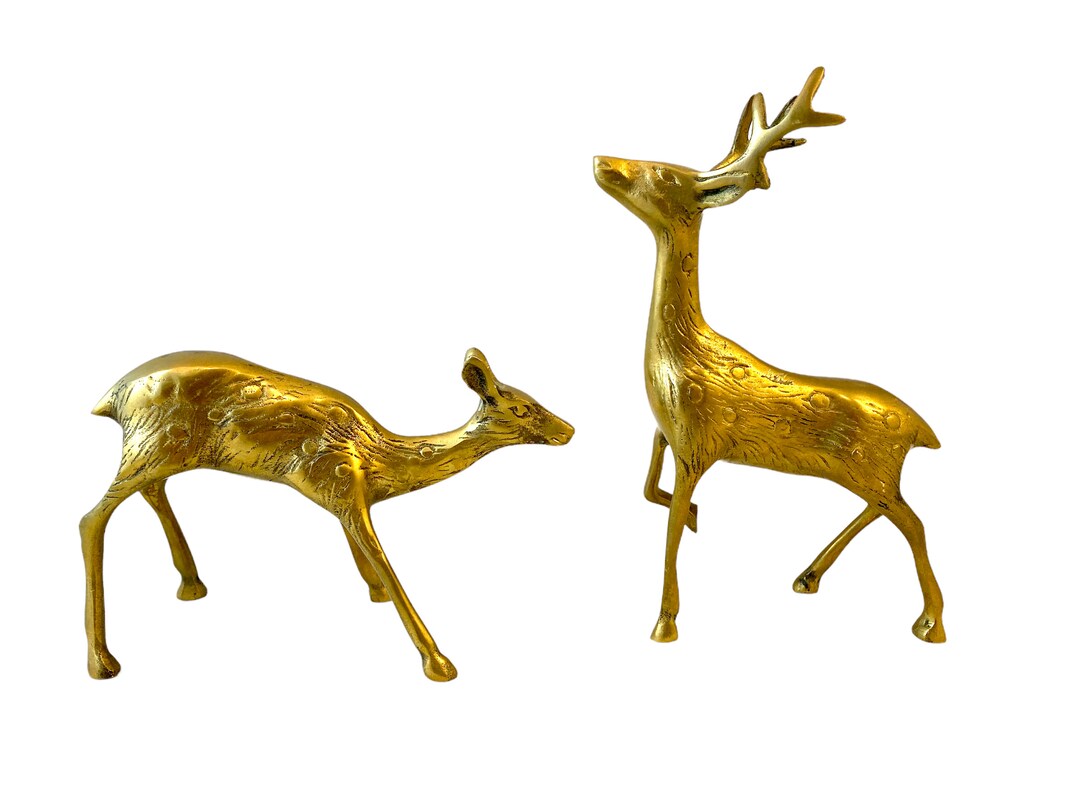 Vintage Brass Deer Figurines Mid Century Woodland Creature Etsy