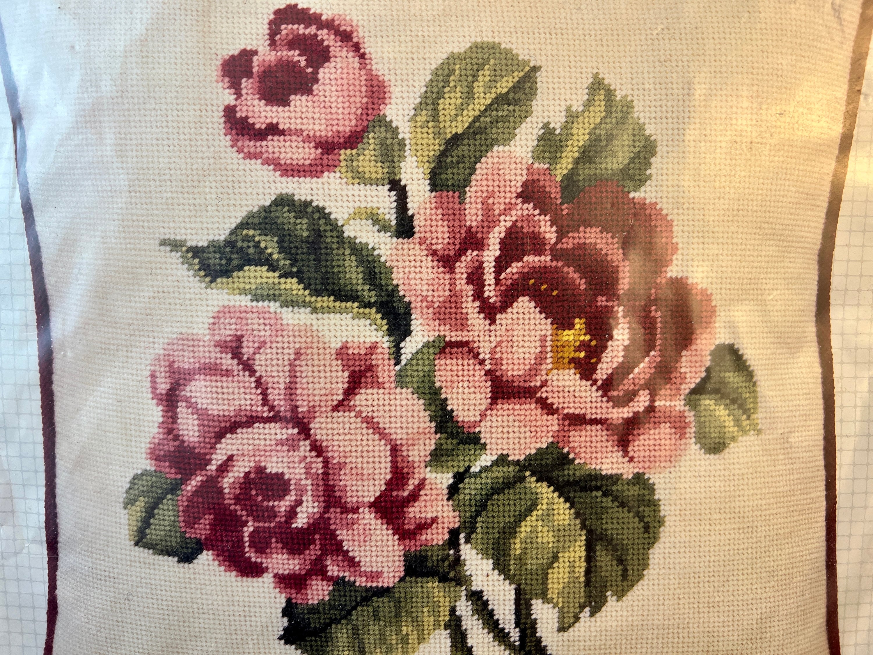 Vintage Needlepoint Kit Peonies Pillow Bucilla 4431 Pink Etsy