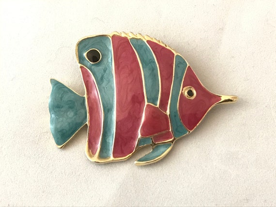 Vintage Pin, Enamel Tropical Angel Fish, Sea Crea… - image 1