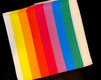 Vintage Rainbow Bed Sheet, Wabasso Full Double Flat Top, Striped Colorful 1980's Bedding