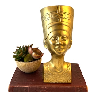Vintage Brass Nefertiti Bust Statue, Egyptian Queen, Ancient Egypt Theme Decor, World Travel Souvenir, Egyptology