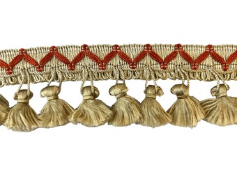 Vintage Trim, True 1970&#39;s Tassel Fringe, Rayon, Tan, Rust, Opulent Home Decor, Sewing Draperies, Bedspreads, Pillows, Curtains, BY THE YARD