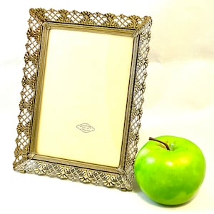 Vintage Picture Frame, Gold Tone Ornate Border, Tabletop or Gallery Wall Photo Display, Easel Back, Mid Century Hollywood Regency Decor