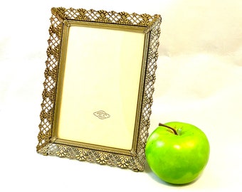 Vintage Picture Frame, Gold Tone Ornate Border, Tabletop or Gallery Wall Photo Display, Easel Back, Mid Century Hollywood Regency Decor