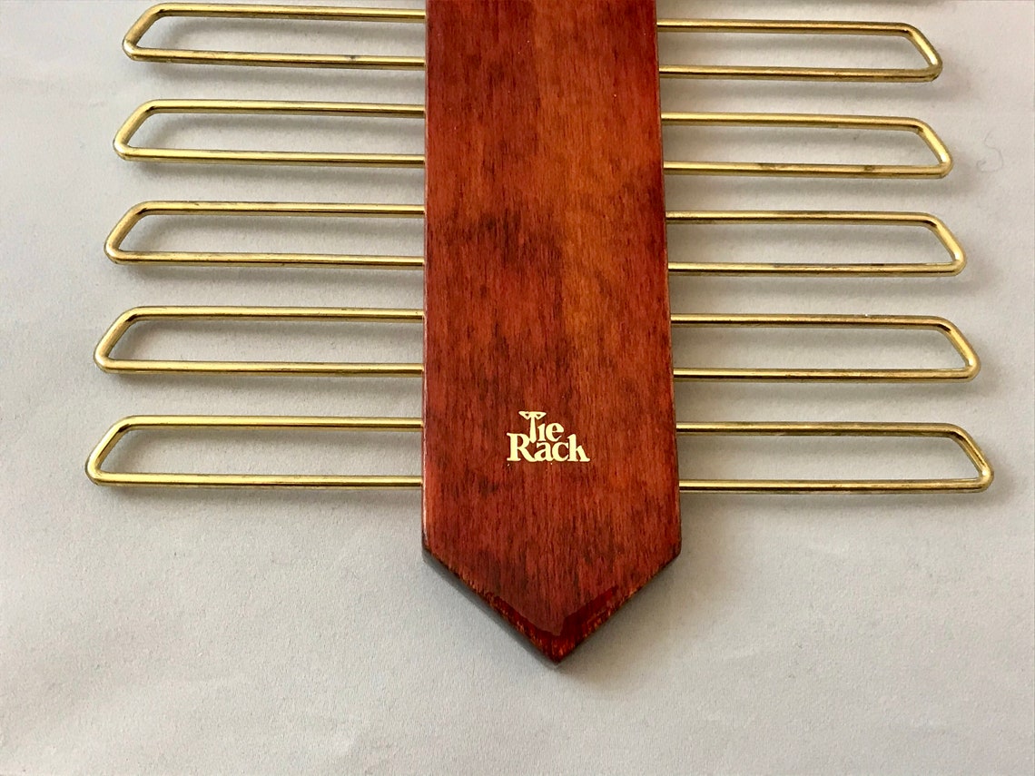 Vintage Tie Rack Wood and Brass Closet Hanger Hook Necktie Etsy
