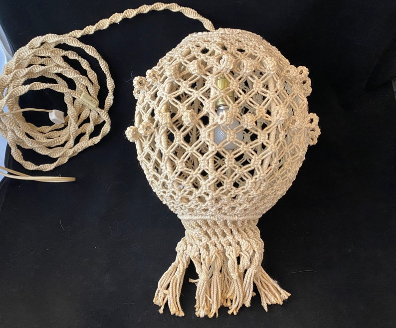 Vintage Macrame Swag Lamp Hanging Pendant Light Boho Hippie Etsy