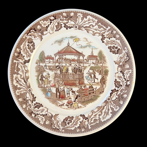 Vintage Plate, Johnson Brothers Neighbors Band Concert, Dinner Size, Transferware Ironstone, Rustic Country Decor
