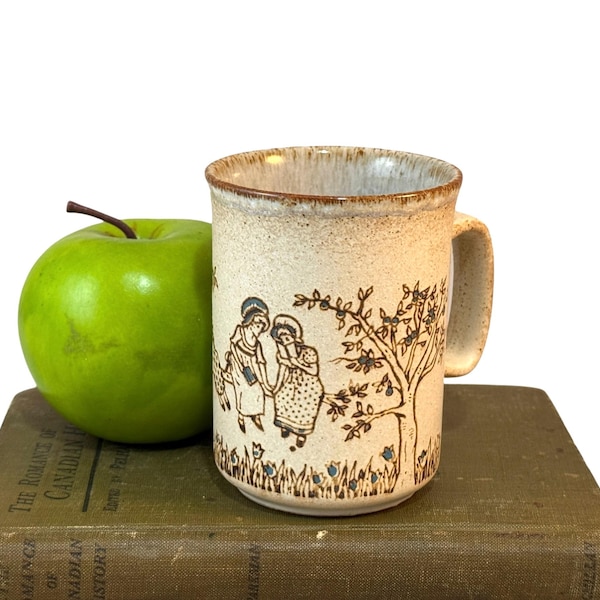 Vintage Dunoon Ceramics Stoneware Mug, Old Fashioned Girls in Sundresses on Tree Branch, Ceramic Coffee Cup, Made in Scotland