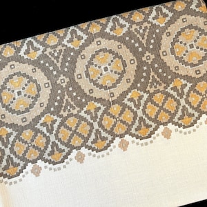 Vintage Tablecloth, Geometric Block Print, Brown Earth Tone Rectangular Cotton Table Linen, Boho, Fall Decor