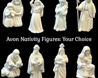 Vintage Avon Nativity Collectibles Figures, CHOOSE Wise Men, Shepherd, Innkeeper, White Porcelain Bisque Figurines, Christmas Manger Scene