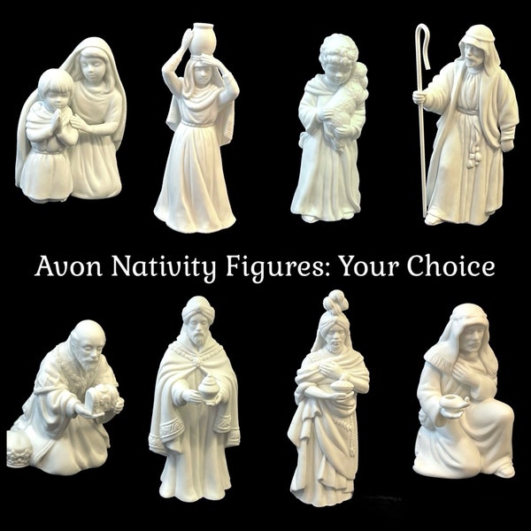 Vintage Avon Nativity Collectibles Figures, CHOOSE Wise Men, Shepherd, Innkeeper, White Porcelain Bisque Figurines, Christmas Manger Scene