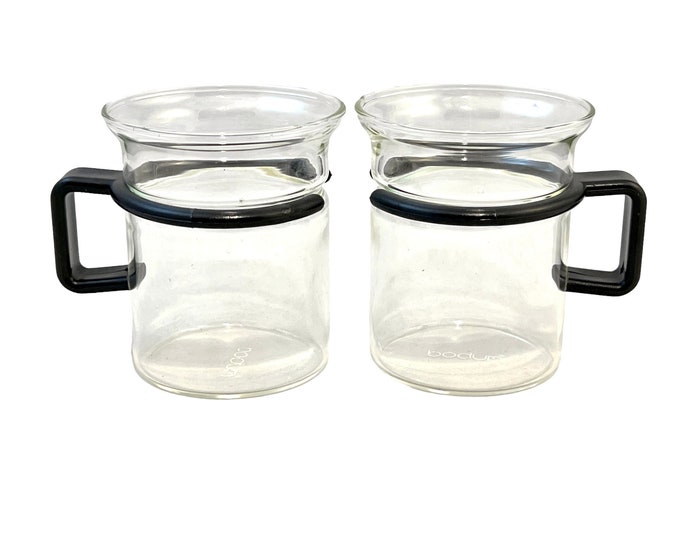 Vintage Bodum Coffee Mugs, Pair of Glass Cappucino Espresso Cups, Black