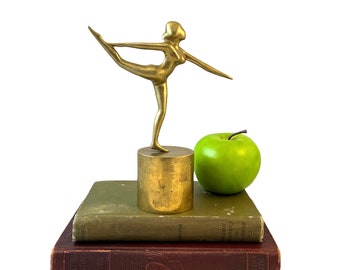 Vintage Brass Dancer Statue, Stylized Modernist Dancing Woman Figure, Ballerina, Gymnast, Ballet, Mid Century Decor
