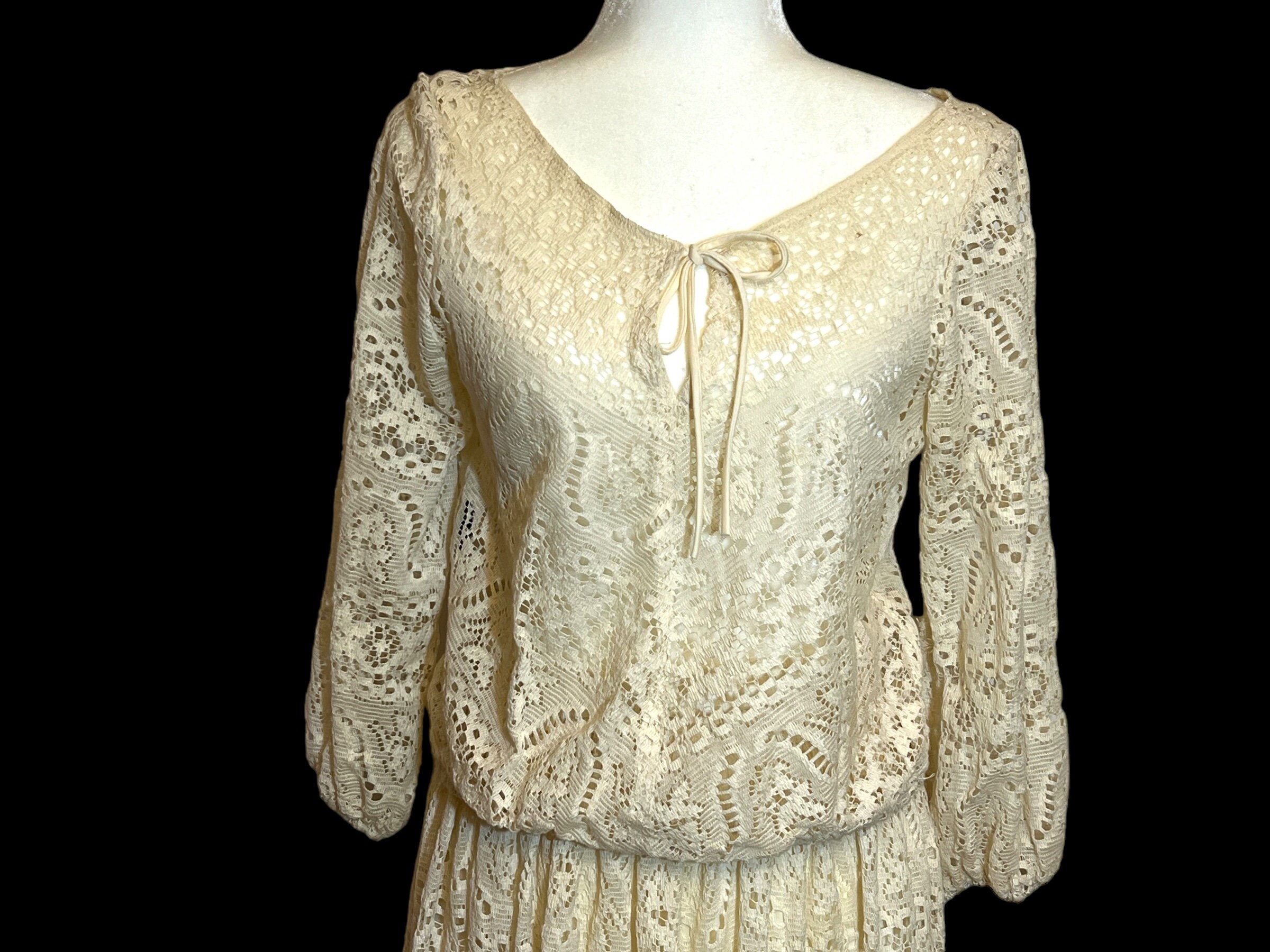 white christmas dresses Vintage 1970's peasant dress set| Vintage cream dress set| Off White D –  Widow's Blow main image 0