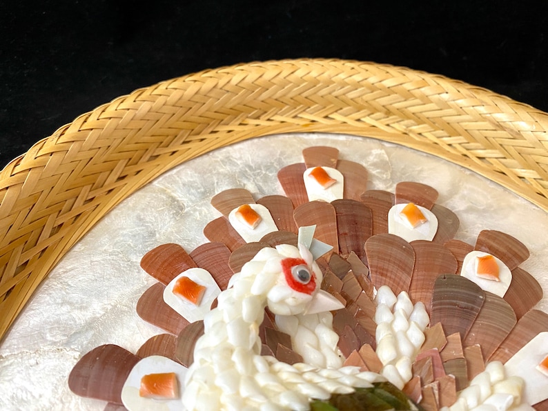 Vintage Capiz Shell Wall Hanging Peacock Bird and Flower Etsy