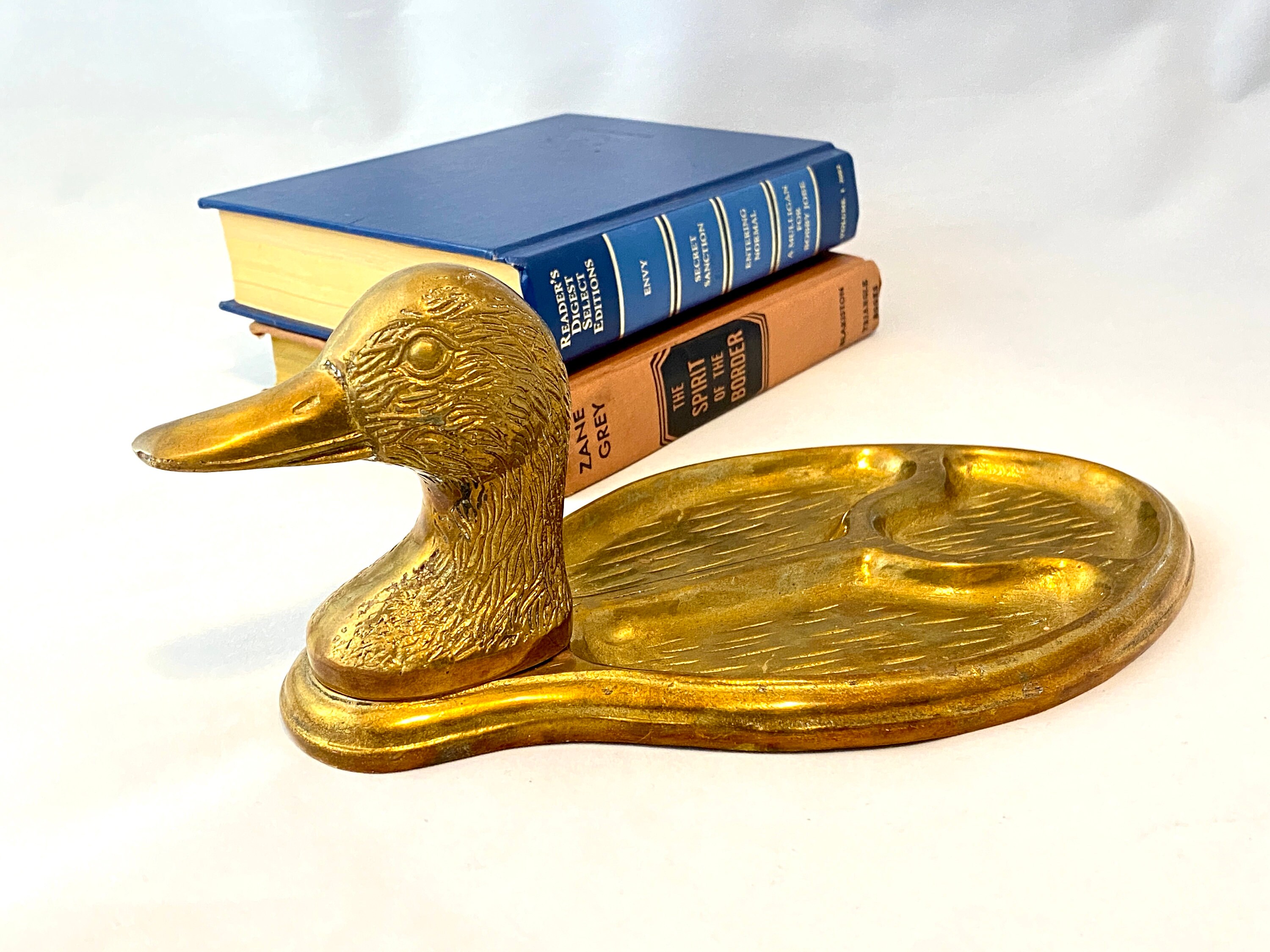 Vintage Brass Duck Desk Organizer Trinket Dish Mallard Valet Etsy