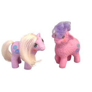 Vintage Baby Fleecy and Wooly, My Little Pony Pretty Pals Sheep Set, Balls of Yarn, G1 Hasbro, 1980's Toy