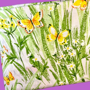 Vintage Butterfly Bed Sheet, Bibb Full Double Flat Top, Flowers and Butterflies, 1970&#39;s Bedding