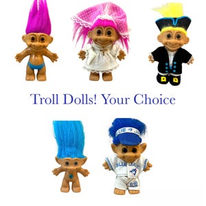 Vintage Troll Dolls, Russ Berrie, Forest Trolls, Ace, 1990&#39;s Toy Figures, YOUR CHOICE: Pirate, Blue Jays Baseball, Treasure