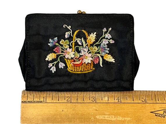 Vintage Satin Change Purse, Floral Embroidery, Fl… - image 4