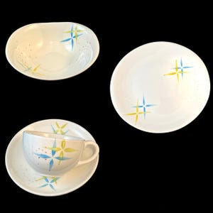 Vintage Hycroft JILL Starburst Dishes, Oval Mid Century Modern Dinnerware, Atomic Star, Medicine Hat Alberta, Canadian China, By The Piece