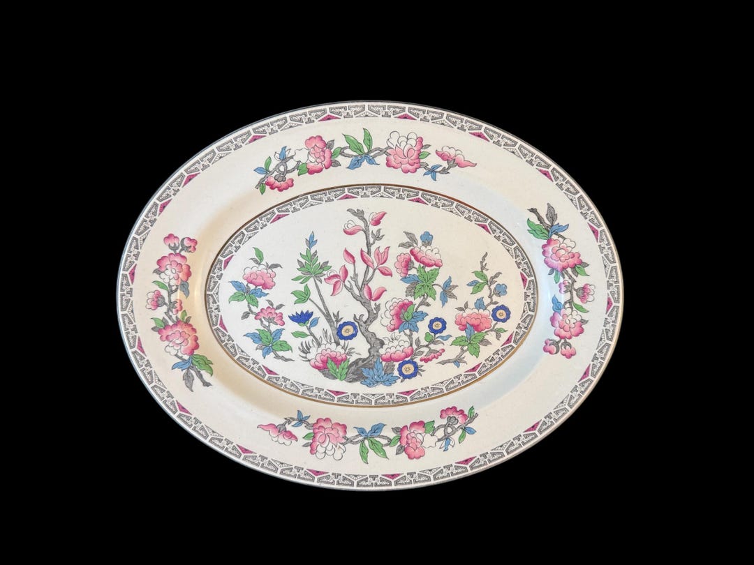 Vintage J&R Meakin Indian Tree Oval Serving Platter, Transferware Plate ...