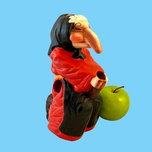 Vintage Kitchen Witch Utensil Holder, Ceramic Baba Yaga, 1970's Kitschy Witchy Decor