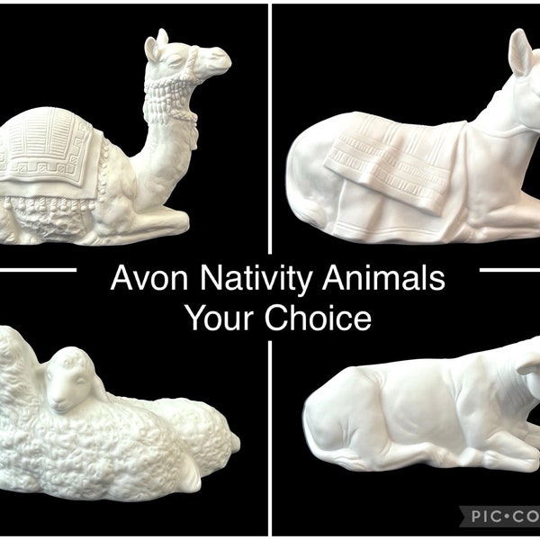 Vintage Avon Nativity Collectibles Animals: CHOOSE Camel, Cow, Donkey, Sheep, White Porcelain Bisque Animal, Christmas Manger, 1980's Decor