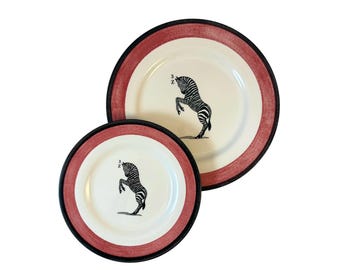 Carly Dodsley Zebra Plates, Set of Dinner and Salad Size, Dancing Zebras 3Z