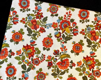 Vintage Decorator Fabric, Gabrielle Cie Jacobean Floral Print Canvas, 1970's Home Decor, Drapery Upholstery Material