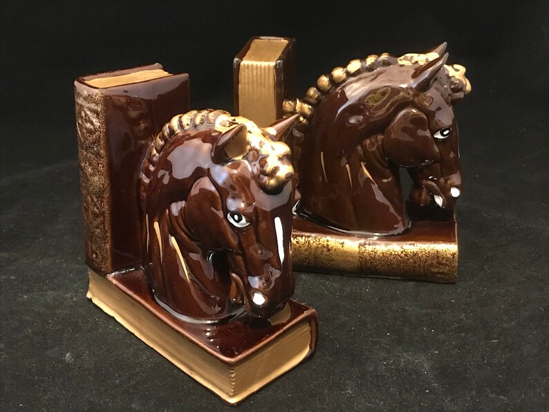 Vintage Horse Bookends Ceramic Horses Classic Equestrian Etsy