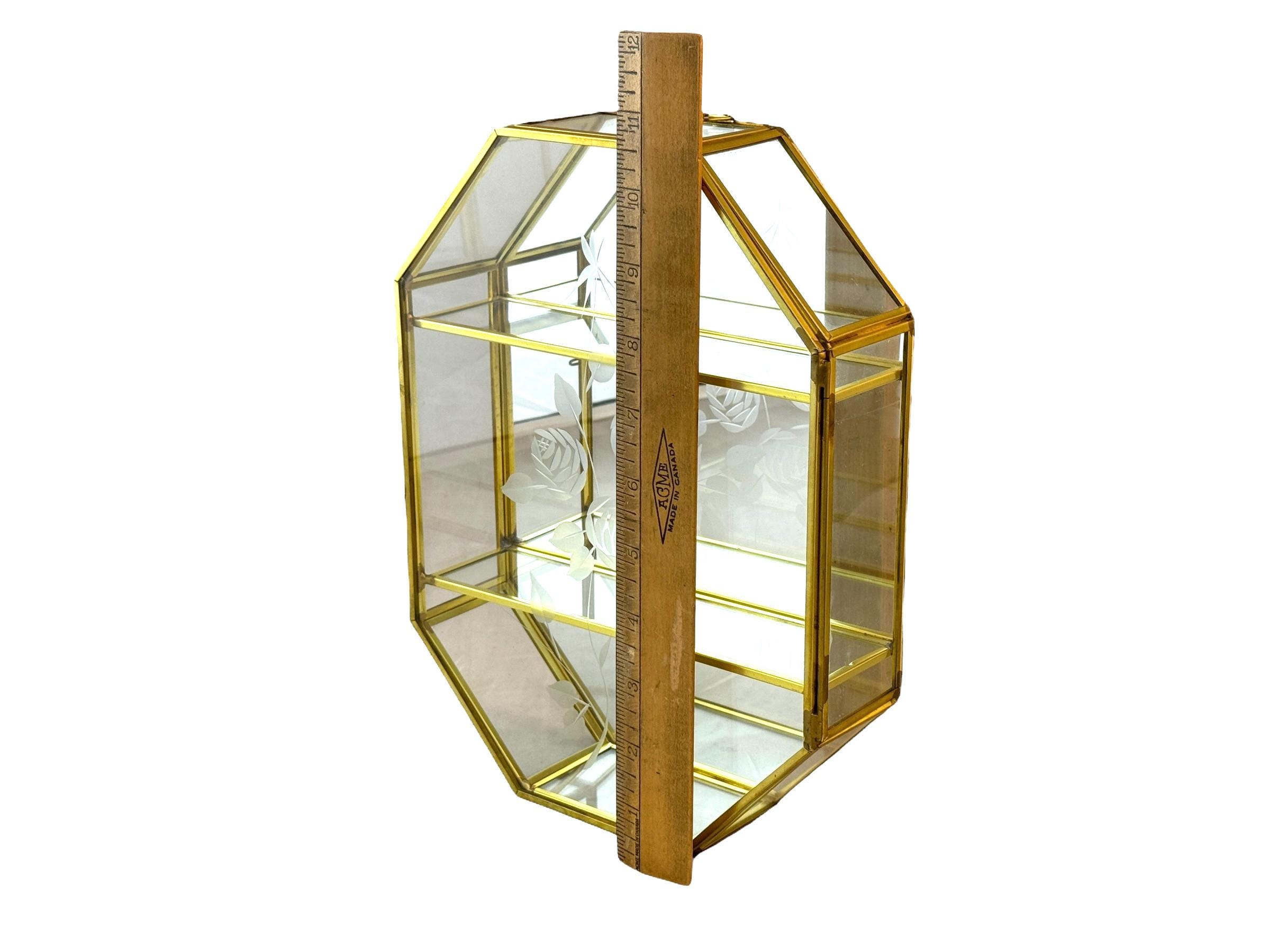 ヴィンテージ キュリオ ディスプレイケース、ミニチュアガラス+真鍮