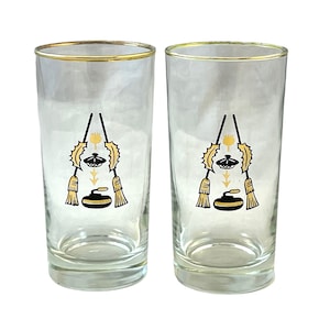 Vintage Curling Gläser, Besen, Rock, Scottish Tam, Barzubehör, Geschenk
