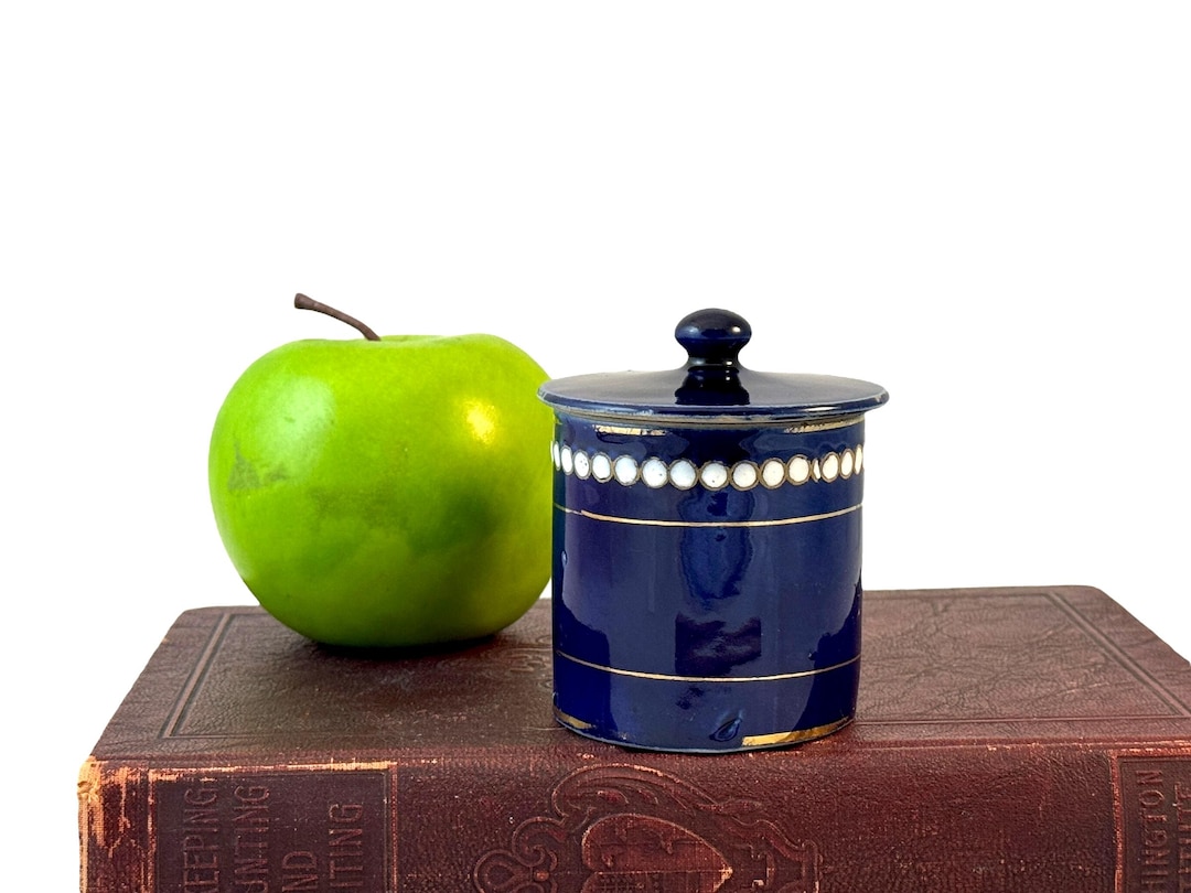 Vintage Guerlain Cream Pot, Vanity Jar, 1900's Cobalt Blue