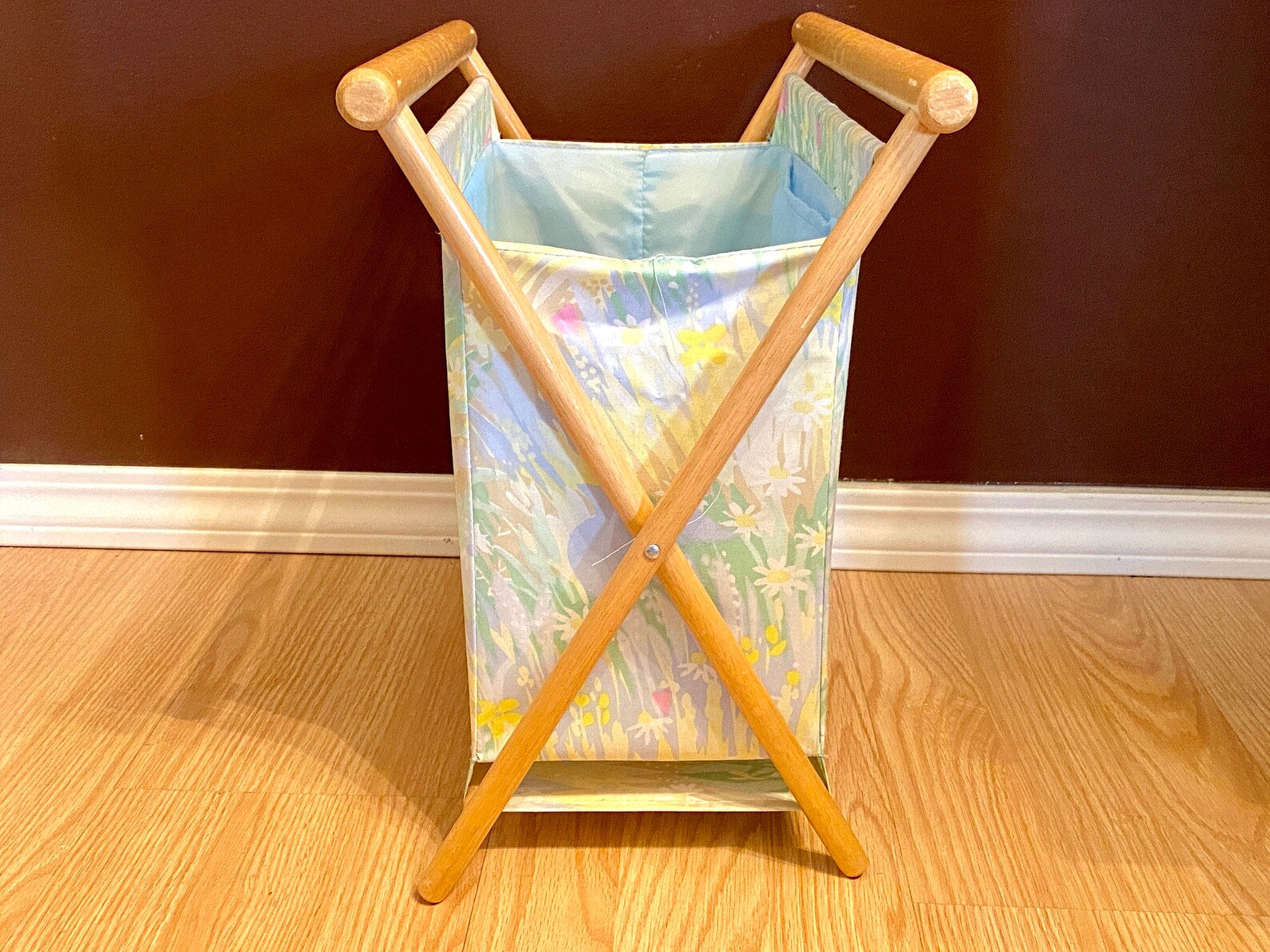 Vintage Knitting Basket Yarn Holder Bag Folding Project Etsy